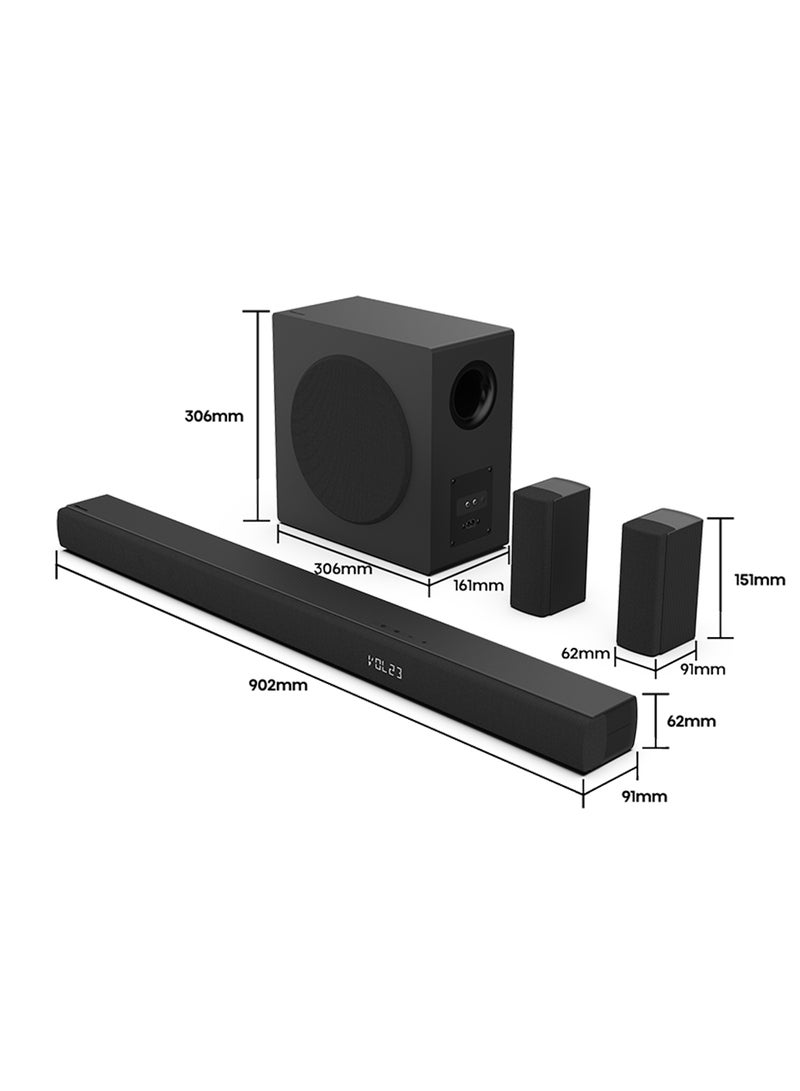 Hisense - 5.1 Channel Soundbar With 6.5-inch Wireless Subwoofer, 540W Max Audio Power, 5.3 Wireless Bluetooth, Powered By DTS Virtual:X, Ezplay,Tvmode, HDMI ARC/Optical/AUX/USB HS5100 Black - Image 1