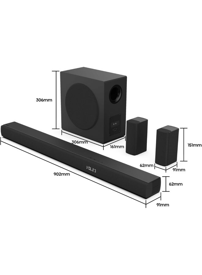 Hisense 5.1 Channel Soundbar With 6.5-inch Wireless Subwoofer, 540W Max Audio Power, 5.3 Wireless Bluetooth, Powered By DTS Virtual:X, Ezplay,Tvmode, HDMI ARC/Optical/AUX/USB HS5100 Black  - Image 3