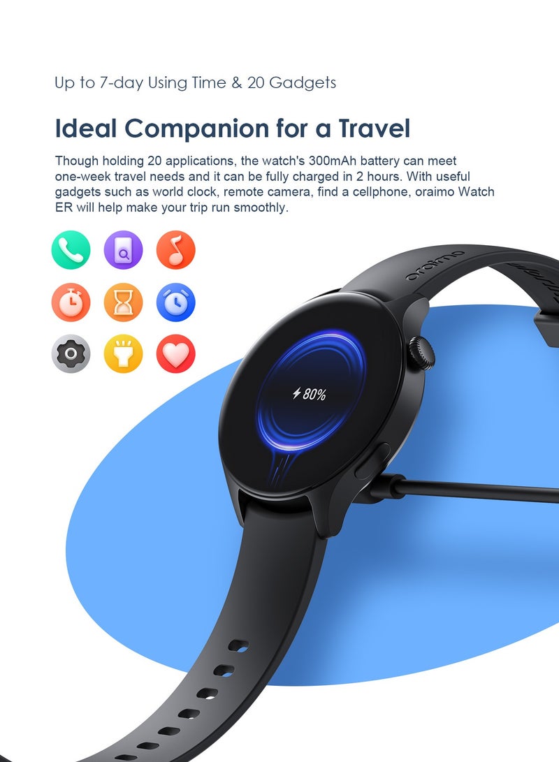 Oraimo - Watch ER 1.43" AMOLED Display Bluetooth Calling Smart Watch,600 NITS Brightness, Built-in Music Player,100+ Sports Modes &Health Monitor Black - Image 1