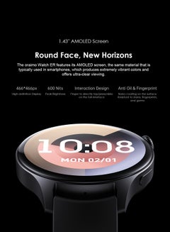 أورايمو Watch ER 1.43" AMOLED Display Bluetooth Calling Smart Watch,600 NITS Brightness, Built-in Music Player,100+ Sports Modes &Health Monitor Black  - Image 4
