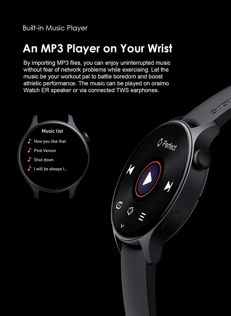 Oraimo - Watch ER 1.43" AMOLED Display Bluetooth Calling Smart Watch,600 NITS Brightness, Built-in Music Player,100+ Sports Modes &Health Monitor Black - Image 1