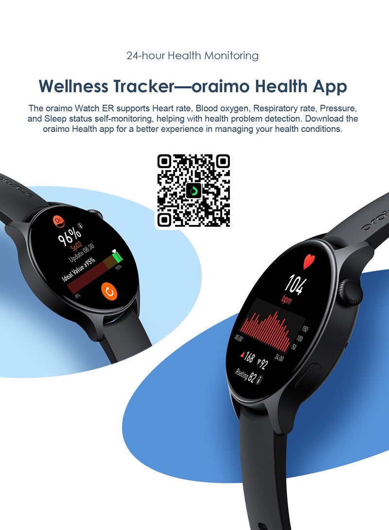 Oraimo - Watch ER 1.43" AMOLED Display Bluetooth Calling Smart Watch,600 NITS Brightness, Built-in Music Player,100+ Sports Modes &Health Monitor Black - Image 1