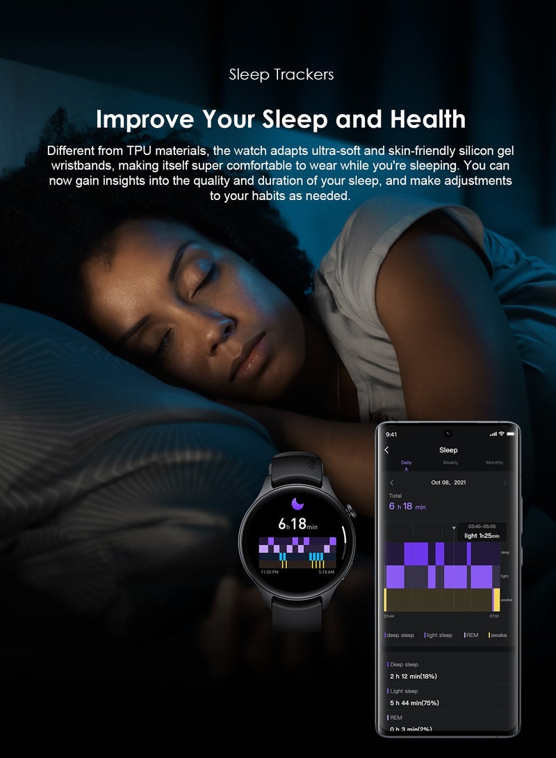 Oraimo - Watch ER 1.43" AMOLED Display Bluetooth Calling Smart Watch,600 NITS Brightness, Built-in Music Player,100+ Sports Modes &Health Monitor Black - Image 1