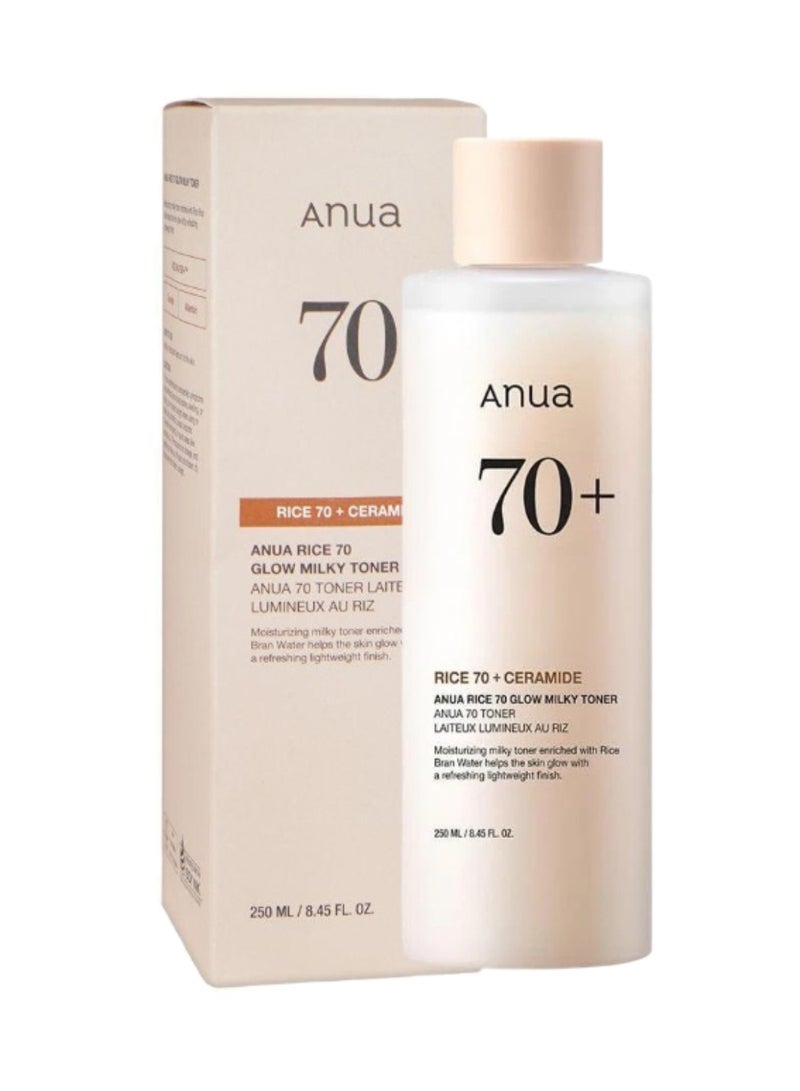 Anua Rice 70+ Glow Milky Toner for Glass Skin and Brightening, Fragrance-Free 250ml - Image 1
