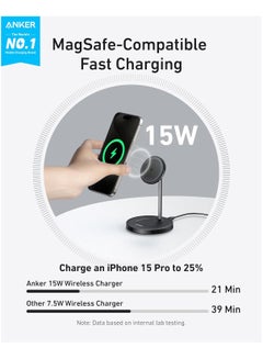 Anker Upgraded MagSafe Compatible Charger Stand, MagGo 2-in-1 Charging Station, Qi2 Certified 15W Wireless Charger Stand, for iPhone 16/15/14/13/12, AirPods Pro (No AC Adapter) Black Black  - Image 2