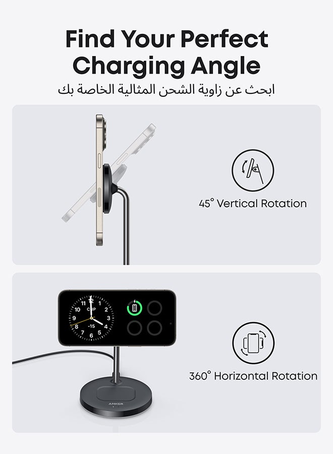 Anker Upgraded MagSafe Compatible Charger Stand, MagGo 2-in-1 Charging Station, Qi2 Certified 15W Wireless Charger Stand, for iPhone 16/15/14/13/12, AirPods Pro (No AC Adapter) Black  - Image 5