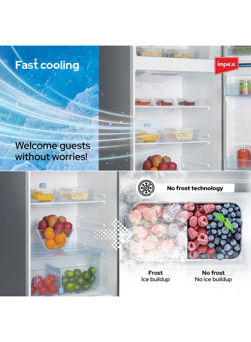 Impex - Double Door No Frost Inverter Refrigerator 368 Liter, Fast Cooling Freezer Fridge, Energy Efficient And Silent Operation 150 W IRF 335 Inox/Stainless Steel - Image 1