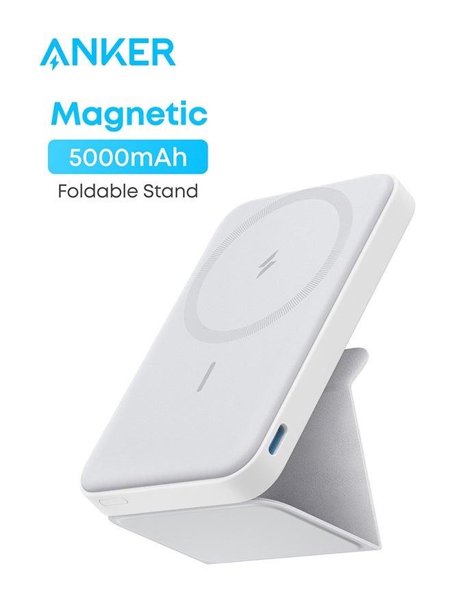 Anker 5000 mAh Power Bank, 622 Magnetic Battery (MagGo), Foldable Magnetic Wireless Portable Charger and USB-C for iPhone 16/16 Plus/16 Pro/16 Pro Max, iPhone 15/14/13 Series White  - Image 1