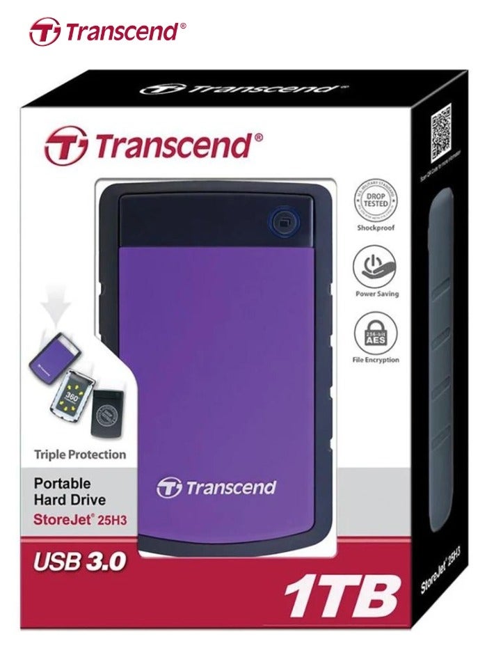 Transcend - Rugged External Hard Drive USB 3.1 Gen 1 StoreJet 25H3P | TS1TSJ25H3P |  Purple 1 TB - Image 1