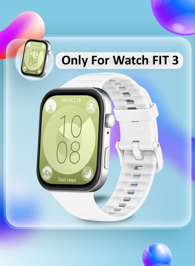 MARGOUN (for Watch Fit 3) Silicone Sport Band, Soft Adjustable Sport Breathable Replacement Watch Strap Loop White - Image 2