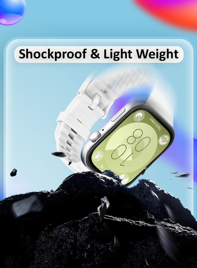 MARGOUN (for Watch Fit 3) Silicone Sport Band, Soft Adjustable Sport Breathable Replacement Watch Strap Loop White - Image 5