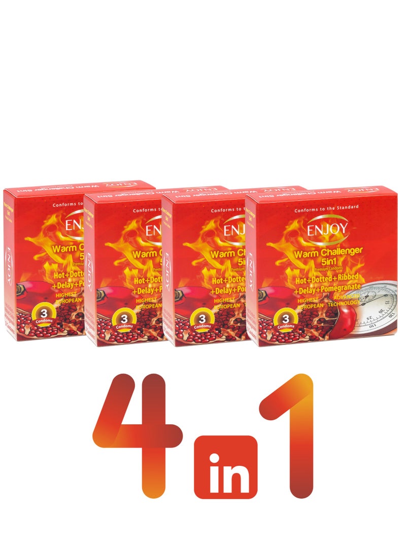 إنجوي عبوة من 4 واقيات ذكرية فاخرة بنكهة الرمان من Warm Challenger، 12 قطعة - Image 1