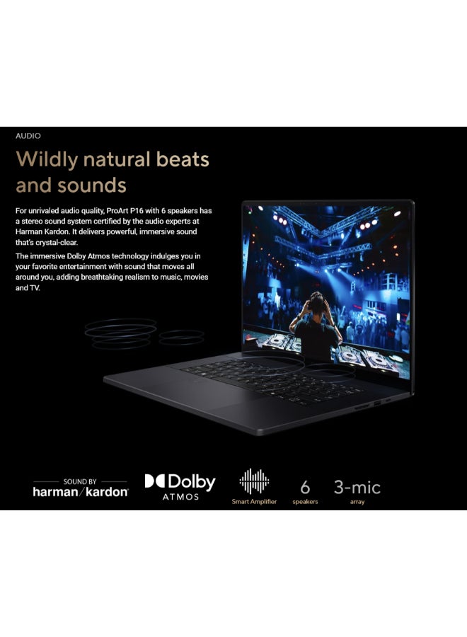 أسوس - كمبيوتر محمول ProArt P16 OLED بشاشة 16 بوصة ومعالج Ryzen AI 9 HX 370 وذاكرة وصول عشوائي 64 جيجابايت ومحرك أقراص SSD سعة 2 تيرابايت وبطاقة رسومات Nvidia GeForce RTX 4070 سعة 12 جيجابايت ونظام تشغيل Windows 11 - Image 1