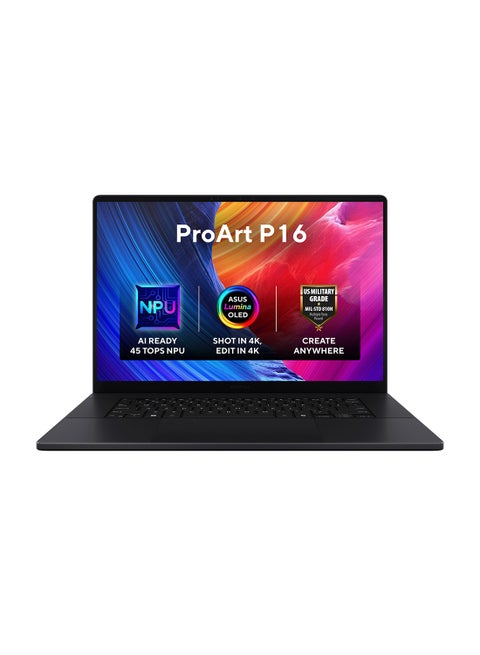 كمبيوتر محمول ProArt P16 OLED بشاشة 16 بوصة ومعالج Ryzen AI 9 HX 370 وذاكرة وصول عشوائي 64 جيجابايت ومحرك أقراص SSD سعة 2 تيرابايت وبطاقة رسومات Nvidia GeForce RTX 4070 سعة 12 جيجابايت ونظام تشغيل Windows 11