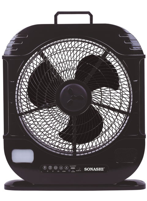 12Inch Rechargeable Fan - Remote Control | 3 Speed Control with Bright LED | Solar Charging Slot with Continuous 20 Hours Working | High Performing Motor for High Speed | Portable Fan SRF-512N Black