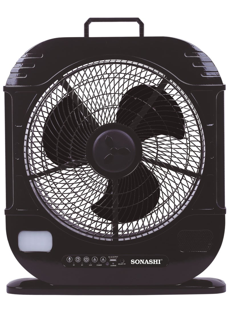 SONASHI 12Inch Rechargeable Fan - Remote Control | 3 Speed Control with Bright LED | Solar Charging Slot with Continuous 20 Hours Working | High Performing Motor for High Speed | Portable Fan SRF-512N Black  - Image 1