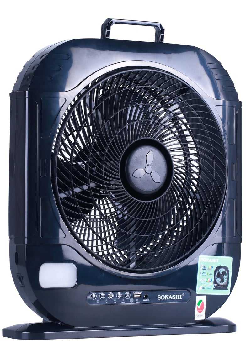 SONASHI 12Inch Rechargeable Fan - Remote Control | 3 Speed Control with Bright LED | Solar Charging Slot with Continuous 20 Hours Working | High Performing Motor for High Speed | Portable Fan SRF-512N Black  - Image 3
