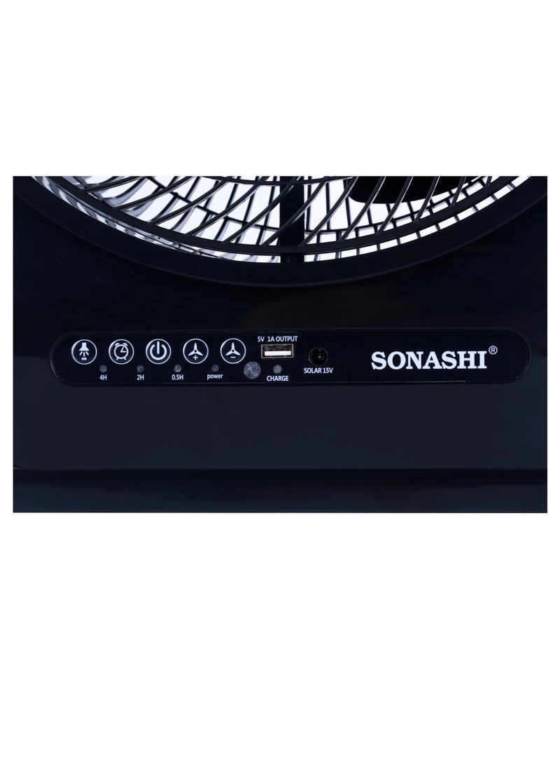 SONASHI 12Inch Rechargeable Fan - Remote Control | 3 Speed Control with Bright LED | Solar Charging Slot with Continuous 20 Hours Working | High Performing Motor for High Speed | Portable Fan SRF-512N Black  - Image 5