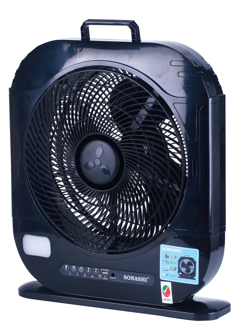 SONASHI 12Inch Rechargeable Fan - Remote Control | 3 Speed Control with Bright LED | Solar Charging Slot with Continuous 20 Hours Working | High Performing Motor for High Speed | Portable Fan SRF-512N Black  - Image 2