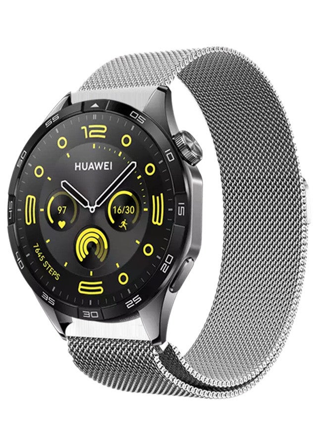 MARGOUN (for Huawei GT4 22mm) Milanese Strap, Adjustable Stainless Steel Band Men and Women Mesh Loop Magnetic Clasp Replacement Band Silver - Image 2