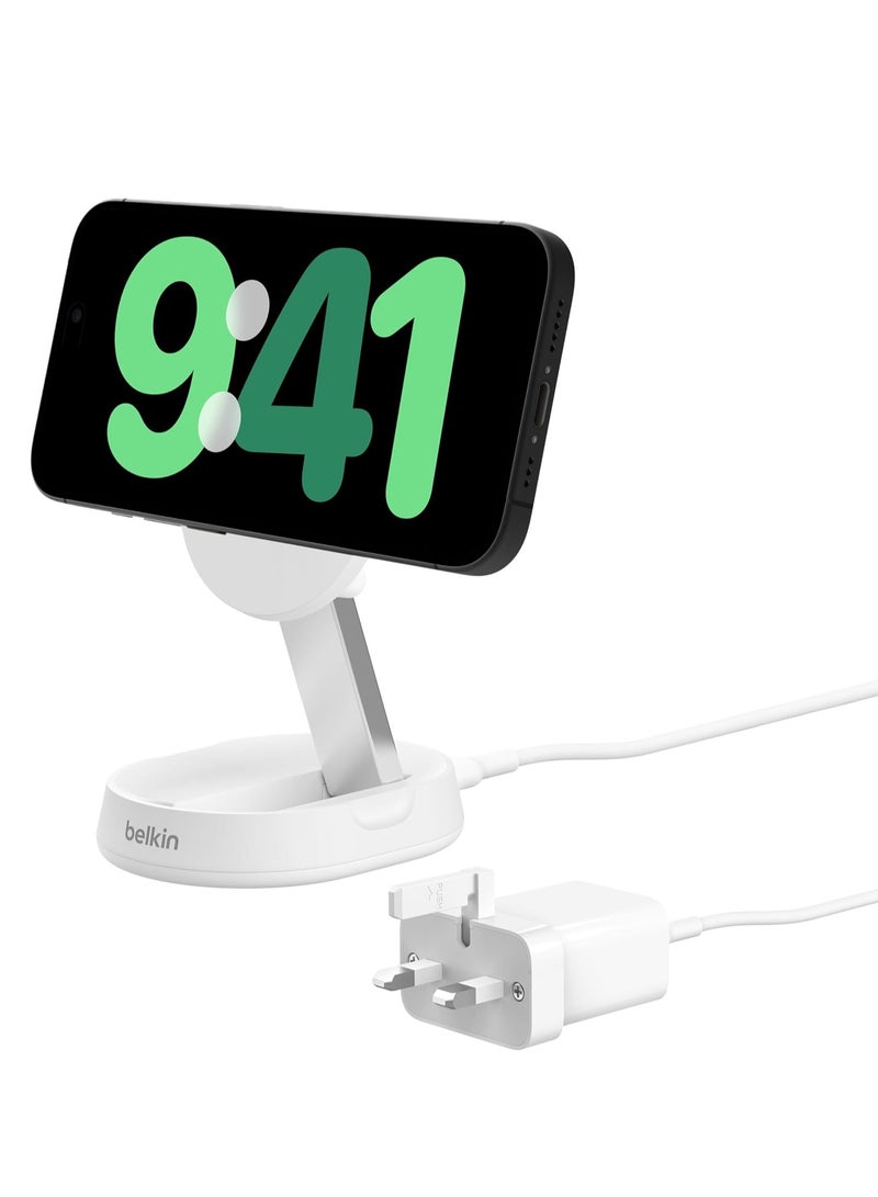 belkin Boostcharge Pro Convertible Magnetic Wireless Charging Stand With Qi2 15W - 20W Usb-C Power Supply Included White - Image 1