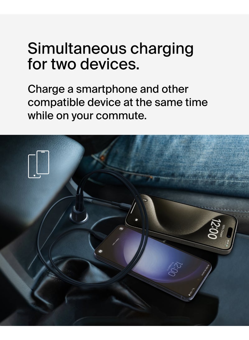 belkin BoostCharge Dual Car Charger 42W w/Fast Charge USB-C 30W PPS & 12W USB-A Ports for Apple iPhone 16/16 Pro/16 Plus/16 Pro Max, iPhone 15, 14, 13, 12 Series, Samsung Galaxy S24, & More - Black Black  - Image 2