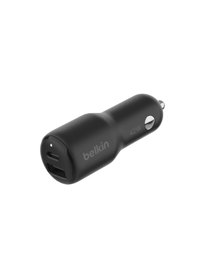belkin BoostCharge Dual Car Charger 42W w/Fast Charge USB-C 30W PPS & 12W USB-A Ports for Apple iPhone 16/16 Pro/16 Plus/16 Pro Max, iPhone 15, 14, 13, 12 Series, Samsung Galaxy S24, & More - Black Black - Image 1