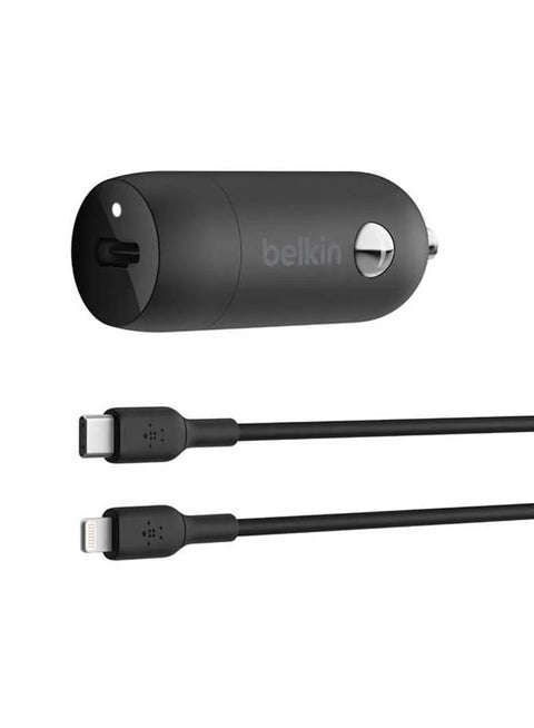 Mfi Certified 30W Type-C Car Charger With Type-C To Lightning Cable Black