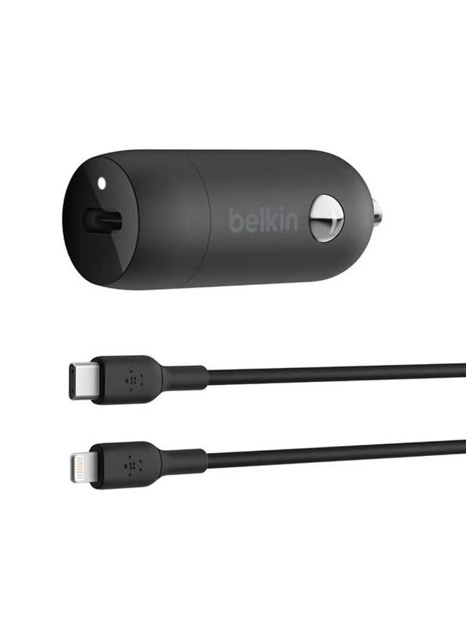 belkin - Mfi Certified 30W Type-C Car Charger With Type-C To Lightning Cable Black - Image 1