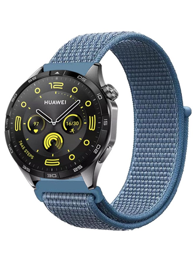 MARGOUN (for Huawei GT4 22mm) Nylon Strap,Sport Wristband Strap Adjustable Sport Stretchy Braided Solo Loop Band Blue/White - Image 2