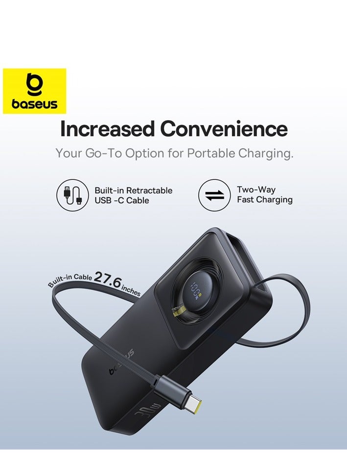 Baseus Portable Charger with Built-In USB-C Cable, PD 30W Output, Fast Charging Power Bank with USB-C, LED Display, Compatible with MacBook Air/Pro M1/M2, iPhone 16/15/14/13 Series, Samsung Galaxy S24/S23/S22, Z Flip5/Fold 5, Huawei, Xiaomi, iPad Pro, Vivo, and Other USB-C Devices, Compact and Lightweight Black - Image 2