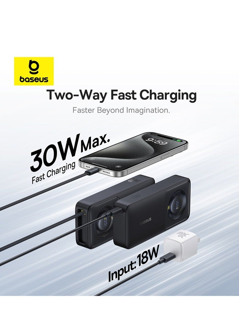 Baseus Portable Charger with Built-In USB-C Cable, PD 30W Output, Fast Charging Power Bank with USB-C, LED Display, Compatible with MacBook Air/Pro M1/M2, iPhone 16/15/14/13 Series, Samsung Galaxy S24/S23/S22, Z Flip5/Fold 5, Huawei, Xiaomi, iPad Pro, Vivo, and Other USB-C Devices, Compact and Lightweight Black - Image 3