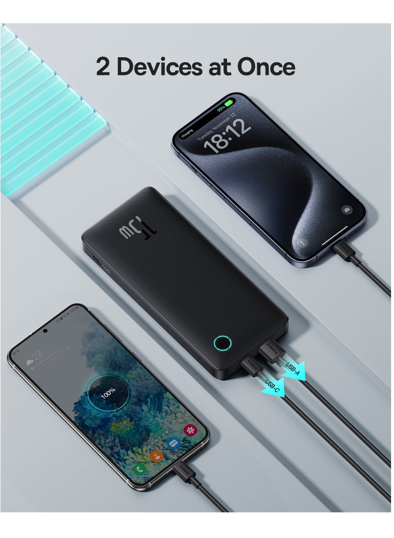 Baseus 10000 mAh Portable Power Bank, High-Capacity USB-C Charger with PD USB-C Port and QC USB-A Ports, 15W Fast Charging Battery Pack, Compatible with iPhone 16 Plus, 16 Pro, 16 Pro Max, 15, 14, 13, 12 Series, Samsung Galaxy S24/S23, iPad Air/Pro, Tablets, and Other Devices, Compact and Lightweight Design Black  - Image 3