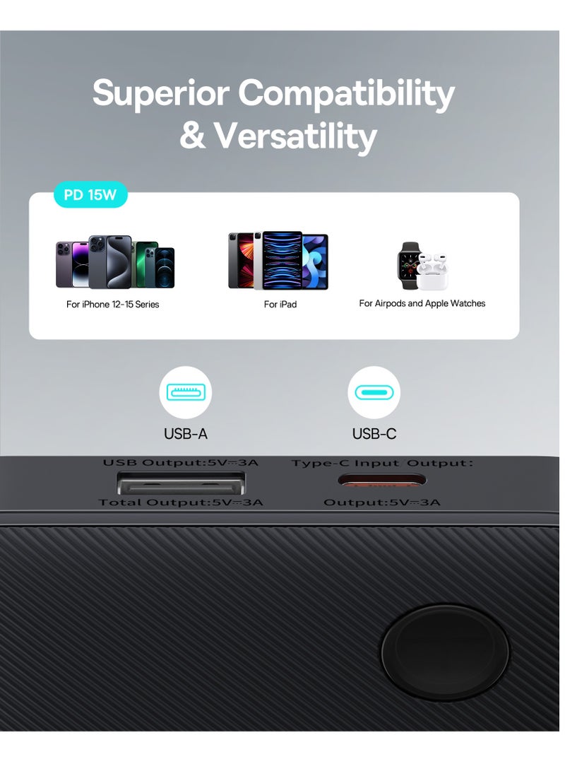 Baseus 10000 mAh Portable Power Bank, High-Capacity USB-C Charger with PD USB-C Port and QC USB-A Ports, 15W Fast Charging Battery Pack, Compatible with iPhone 16 Plus, 16 Pro, 16 Pro Max, 15, 14, 13, 12 Series, Samsung Galaxy S24/S23, iPad Air/Pro, Tablets, and Other Devices, Compact and Lightweight Design Black  - Image 5