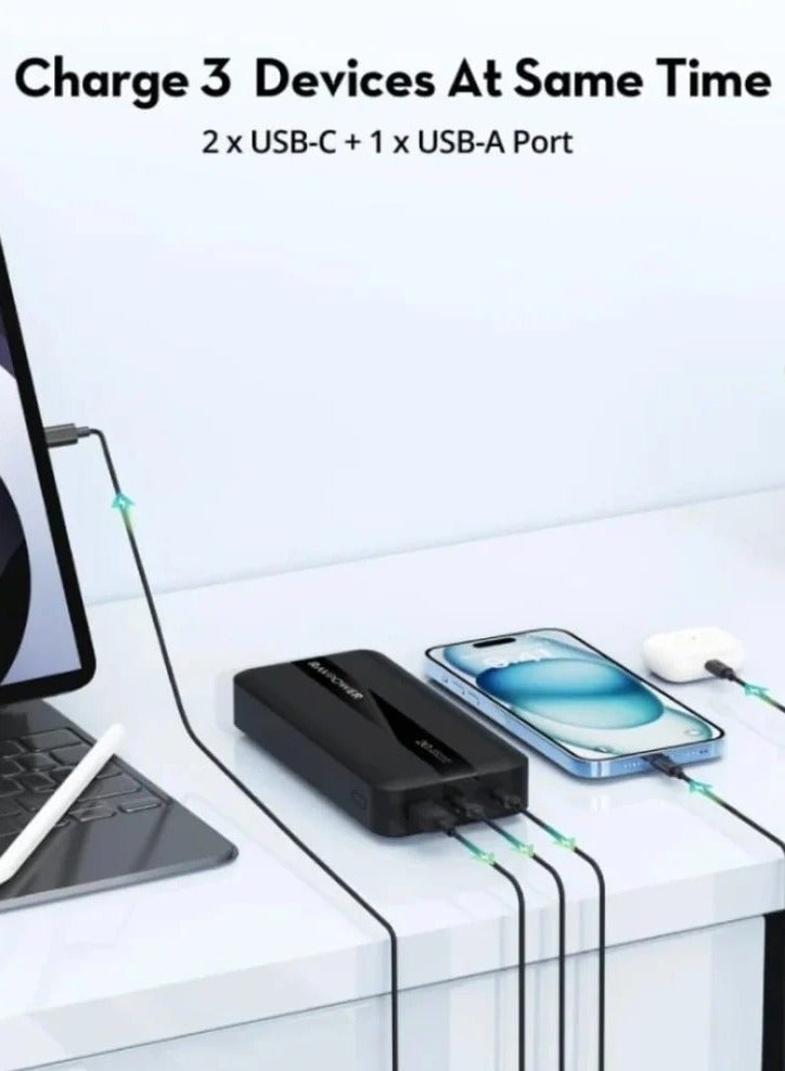 راف باور - 20000 mAh Power Bank 20W Power Bank With 2 Type-C Pd Ports And A Usb Port - Black - Image 1