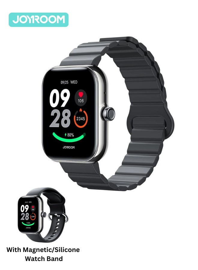 JOYROOM 300 mAh JR-FT5 PLUS Smart Watch Can Make And Receive Calls 1.96" HD TFT Display Bluetooth Connection Fitness Monitoring Compatible With Apple And Android Bands Magnetic & Silicone Black 