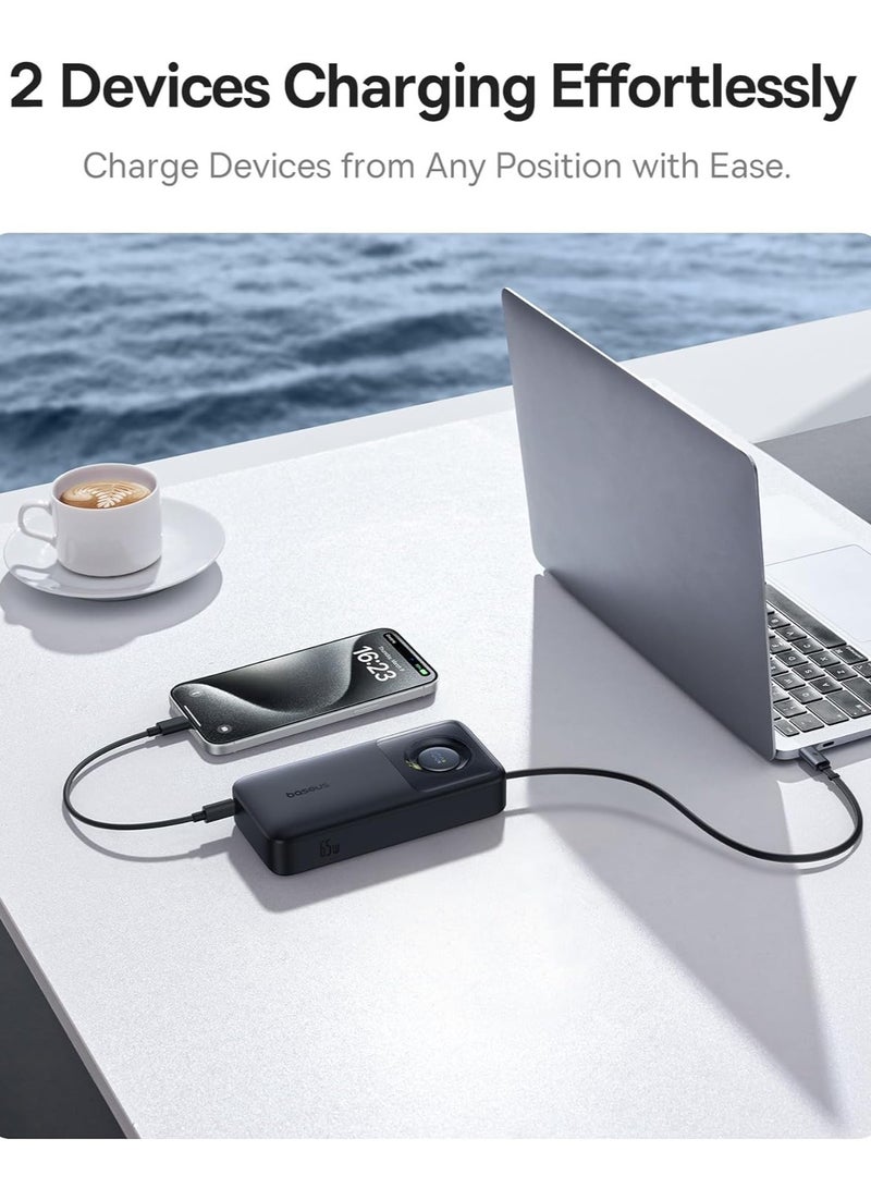 20000 mAh 65W Power Bank, Laptop Portable Charger with Built-in Retractable USB-C Cable, Fast Charging Battery Pack for MacBook Pro/Air, iPad Pro/Air, iPhone 16 Pro Max, 15 Series, Samsung S24 Ultra, S23, S22, Steam Deck, AirPods, Tablets, High-Capacity Portable Charger for Laptops and Mobile Devices Black