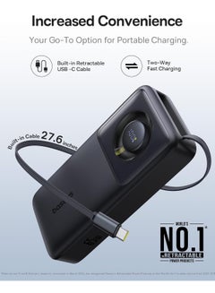 Baseus 20000 mAh 65W Power Bank, Laptop Portable Charger with Built-in Retractable USB-C Cable, Fast Charging Battery Pack for MacBook Pro/Air, iPad Pro/Air, iPhone 16 Pro Max, 15 Series, Samsung S24 Ultra, S23, S22, Steam Deck, AirPods, Tablets, High-Capacity Portable Charger for Laptops and Mobile Devices Black  - Image 2