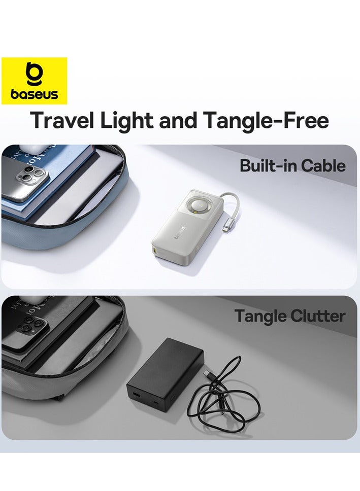 10000 mAh Portable Charger with Built-In USB-C Cable, PD 30W Output, Fast Charging Power Bank with USB-C, LED Display, Compatible with MacBook Air/Pro M1/M2, iPhone 16/15/14/13 Series, Samsung Galaxy S24/S23/S22, Z Flip5/Fold 5, Huawei, Xiaomi, iPad Pro, Vivo, and Other USB-C Devices, Compact and Lightweight Lunar Grey