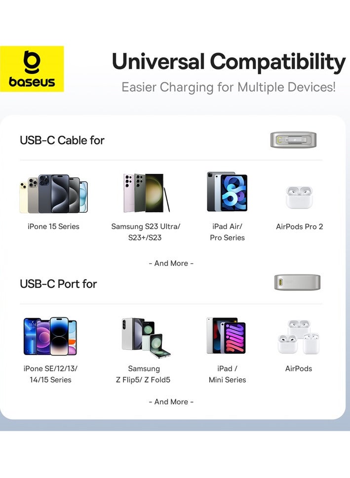 10000 mAh Portable Charger with Built-In USB-C Cable, PD 30W Output, Fast Charging Power Bank with USB-C, LED Display, Compatible with MacBook Air/Pro M1/M2, iPhone 16/15/14/13 Series, Samsung Galaxy S24/S23/S22, Z Flip5/Fold 5, Huawei, Xiaomi, iPad Pro, Vivo, and Other USB-C Devices, Compact and Lightweight Lunar Grey