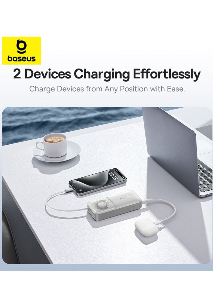 10000 mAh Portable Charger with Built-In USB-C Cable, PD 30W Output, Fast Charging Power Bank with USB-C, LED Display, Compatible with MacBook Air/Pro M1/M2, iPhone 16/15/14/13 Series, Samsung Galaxy S24/S23/S22, Z Flip5/Fold 5, Huawei, Xiaomi, iPad Pro, Vivo, and Other USB-C Devices, Compact and Lightweight Lunar Grey