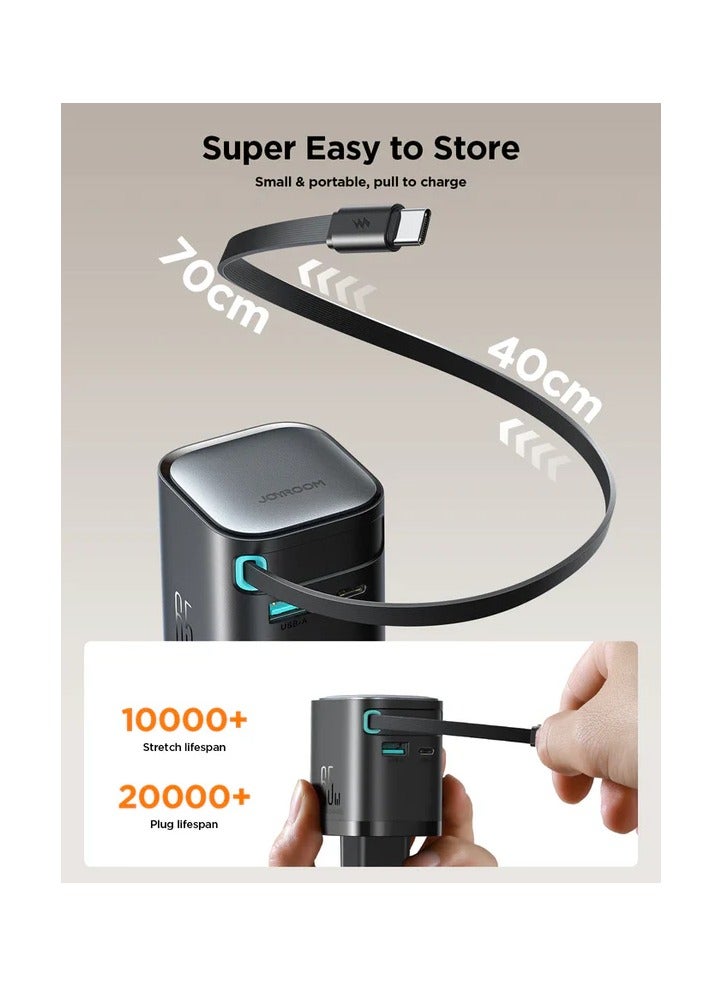 جوي روم Joyroom Gan 65W Charger with Retractable Cable JR-TCL02EU BLACK  - Image 2