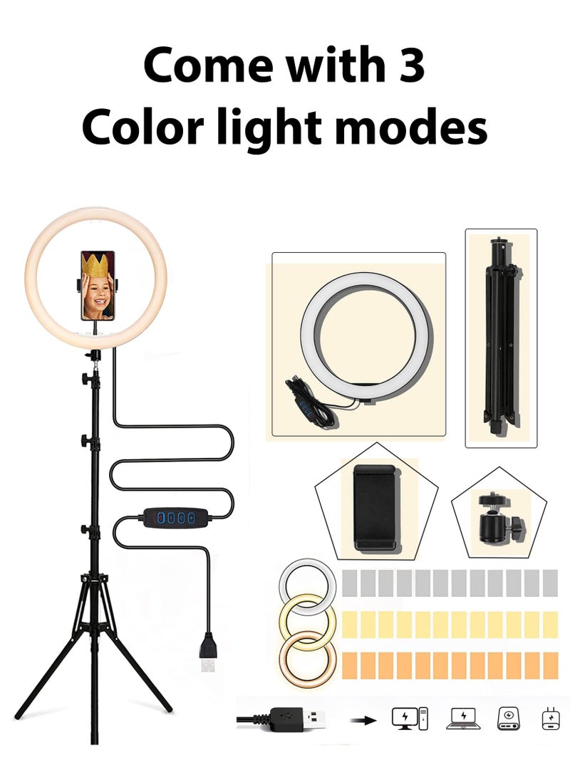 حلقة إضاءة LED دائرية قابلة للتعتيم مقاس 22 بوصة مع حامل ثلاثي القوائم مقاس 90 بوصة وجهاز تحكم عن بعد و3 حاملات للهاتف المحمول لتصوير المكياج والكاميرا وتصوير فيديو YouTube وTikTok Vlog Live Stream مع حقيبة حمل - pnsku/N70100157V/45/_/1723523548/294efe83-0d53-40e9-8254-d8405ca190ac