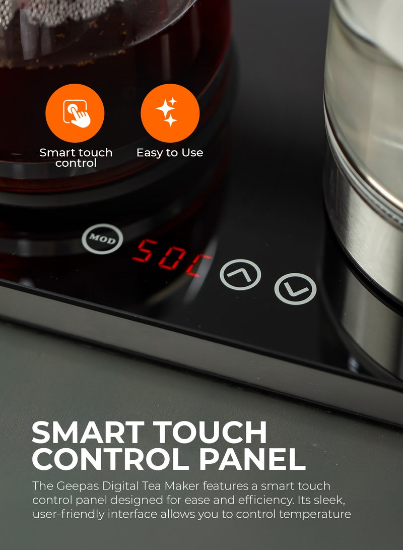 GEEPAS Borosilicate Glass Digital Tea Maker| 1.8 L and 1.2 L, Touch Screen Control, 2200W for Fast Boiling | Making Coffee, Water, Milk, Various Types of Tea | 2 Years Warranty, Silver and Black GTM38065 3 L 2200 W GTM38065 Black & Silver - Image 3