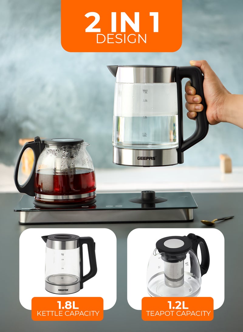 GEEPAS Borosilicate Glass Digital Tea Maker| 1.8 L and 1.2 L, Touch Screen Control, 2200W for Fast Boiling | Making Coffee, Water, Milk, Various Types of Tea | 2 Years Warranty, Silver and Black GTM38065 3 L 2200 W GTM38065 Black & Silver - Image 2
