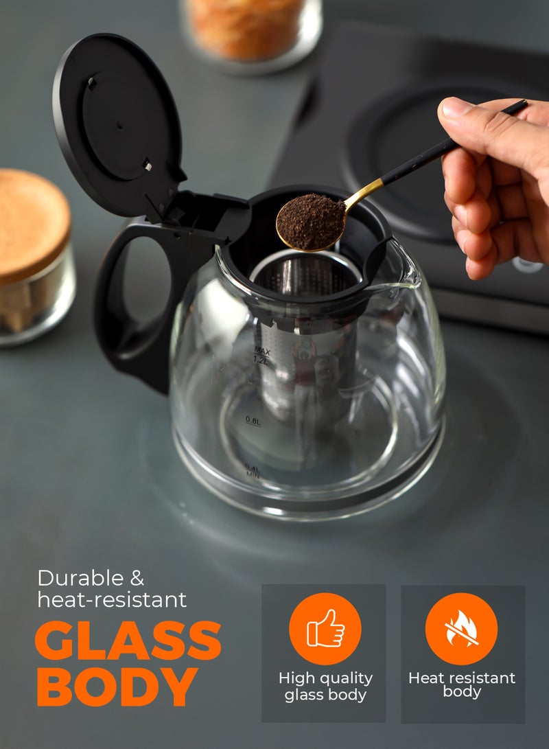 GEEPAS Borosilicate Glass Digital Tea Maker| 1.8 L and 1.2 L, Touch Screen Control, 2200W for Fast Boiling | Making Coffee, Water, Milk, Various Types of Tea | 2 Years Warranty, Silver and Black GTM38065 3 L 2200 W GTM38065 Black & Silver - Image 5