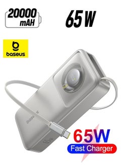 Baseus 20000 mAh 65W Power Bank, Laptop Portable Charger with Built-in Retractable USB-C Cable, Fast Charging Battery Pack for MacBook Pro/Air, iPad Pro/Air, iPhone 16 Pro Max, 15 Series, Samsung S24 Ultra, S23, S22, Steam Deck, AirPods, Tablets, High-Capacity Portable Charger for Laptops and Mobile Devices Lunar Grey  - Image 1