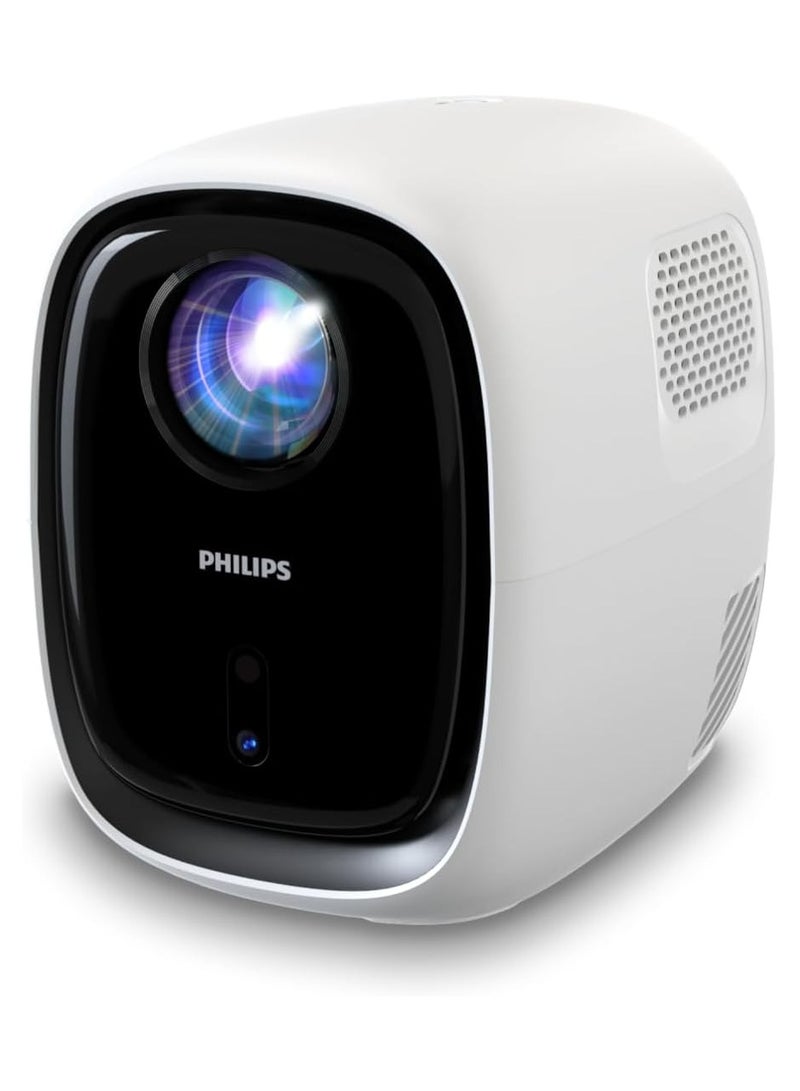 Philips NeoPix 130, Home Theater Video Projector, Advanced Image Correction, Full HD 720p, Advanced LED Light Source, Wi-Fi Mirror Mode, Stereo Sound, Connected Operating System, White NPX130W/INT White - Image 1