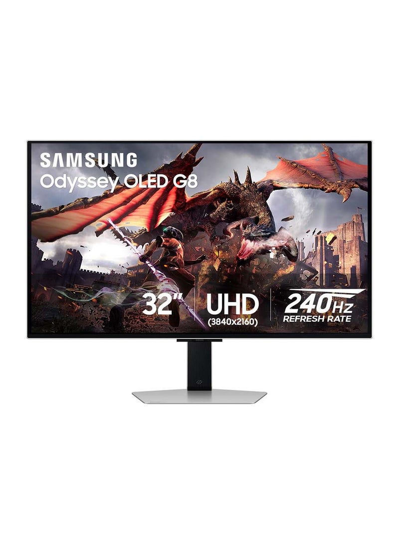 Samsung 32" inch Odyssey Flat Gaming Monitor G8 G80SD with Resolution 3840x2160 I UHD I 240Hz, OLED, Response Time Upto 1ms, HDMI 2.1 & AMD FreeSync Premium Silver - Image 1