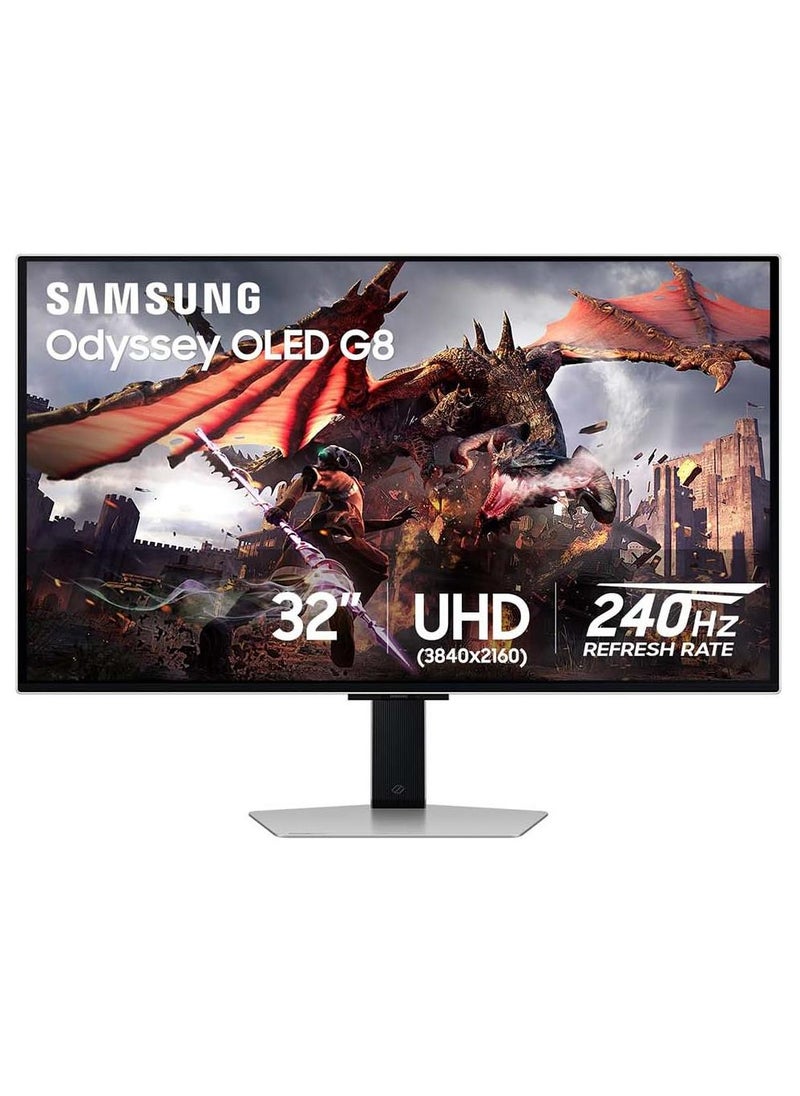 Samsung 32 inch Odyssey Flat Gaming Monitor G8 G80SD with Resolution 3840x2160 I UHD I 240Hz, OLED, Response Time Upto 1ms, HDMI 2.1 & AMD FreeSync Premium, LS32DG802SMXUE Silver - Image 1